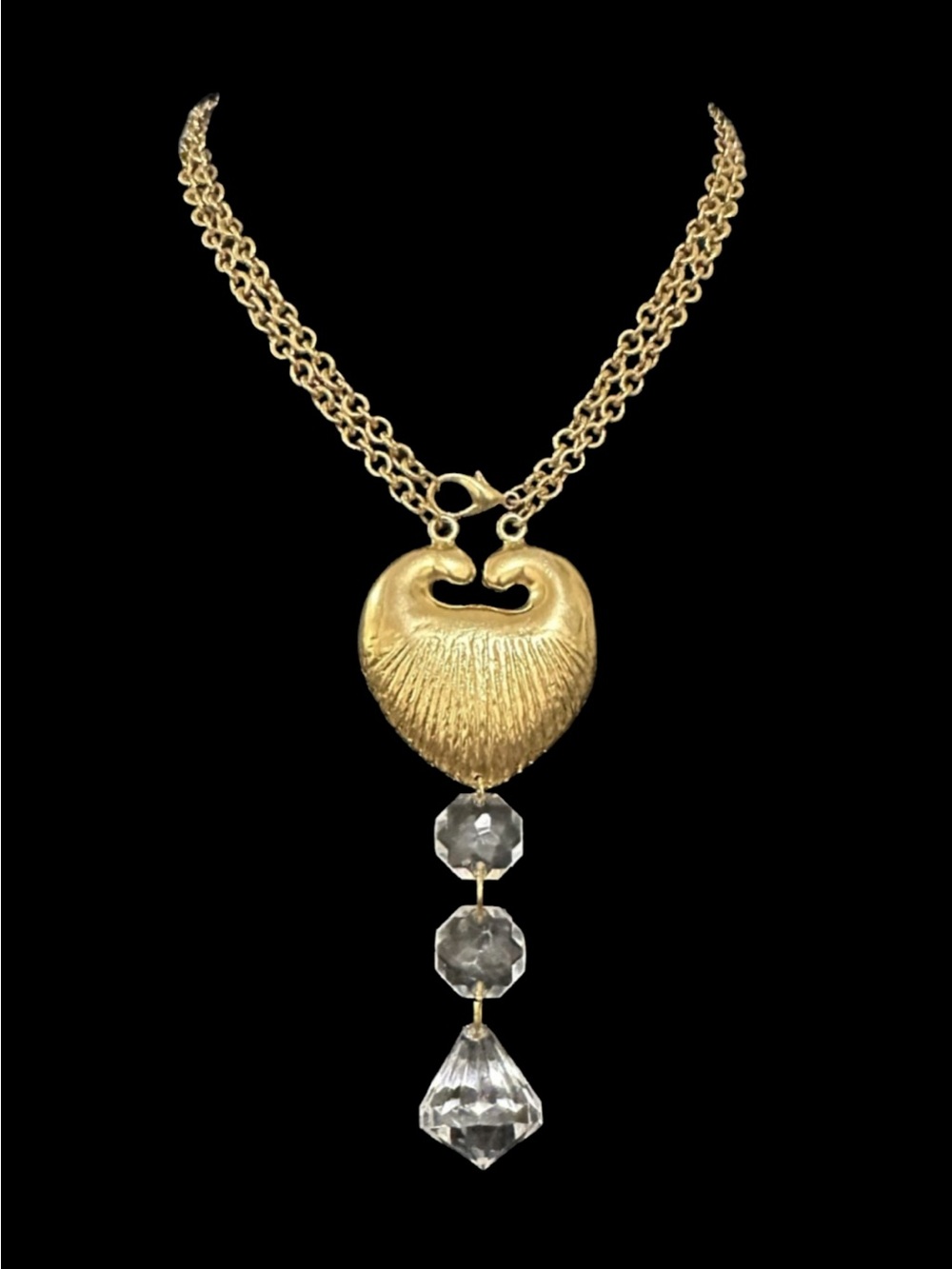 Gold Heart Pendant Necklace with Crystal Drops - Women Jewelry